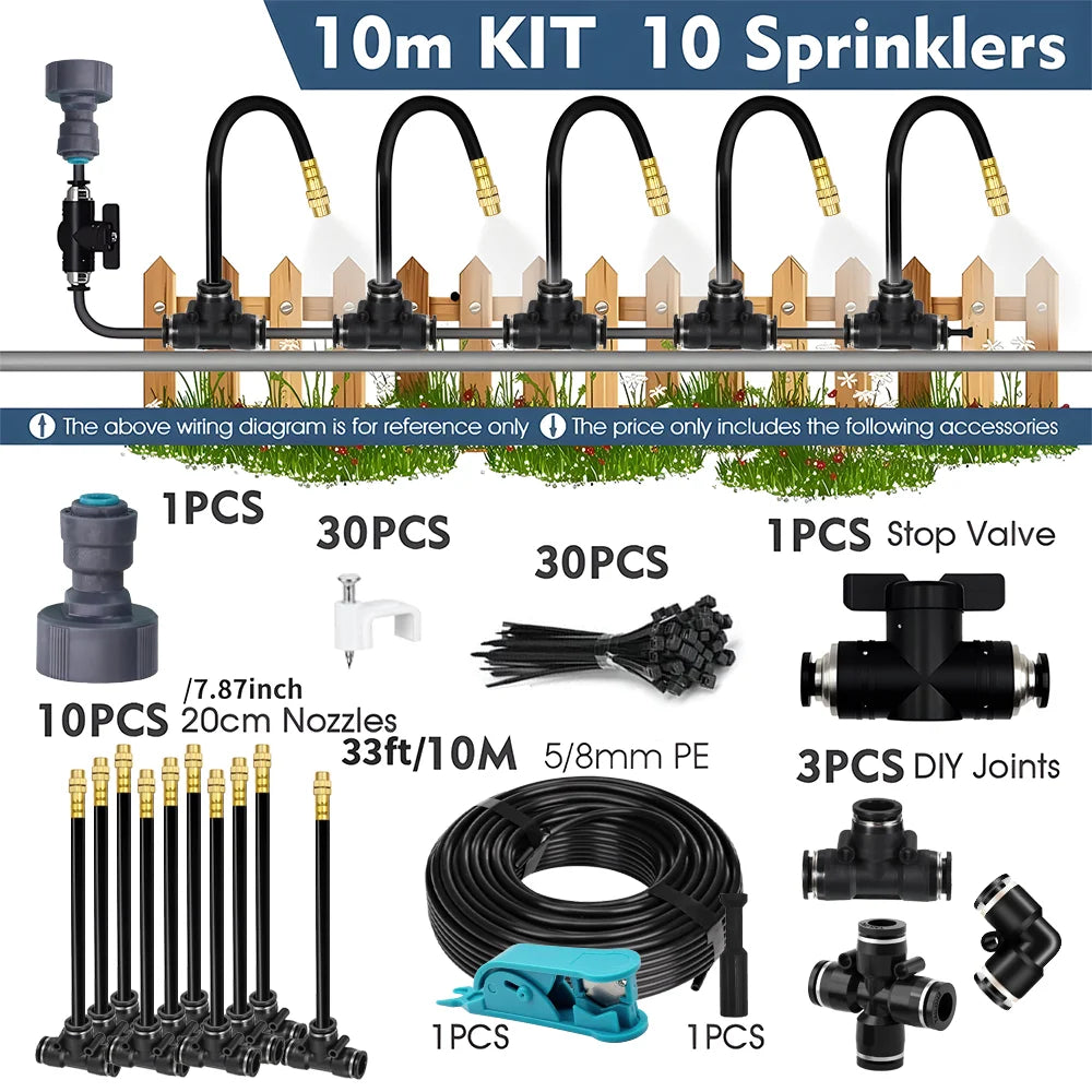 5-30m 1/4" 4/6mm Garden Misting Cooling System 360° Free-bend Misting Nozzle Adjustable Atomizer Sprayer Outdoor Watering Kits