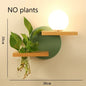 Modern Wooden LED Wall Lamp with Green Plant Design – Nordic Home Decor