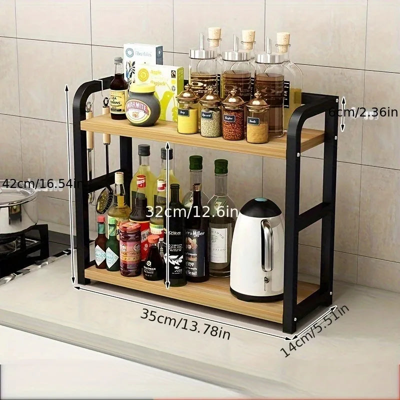 1pc 2-Tier Metal Countertop Shelf - Space Saving Organizer for Coffee, Mugs &amp; Condiments, Rustproof Kitchen Rack