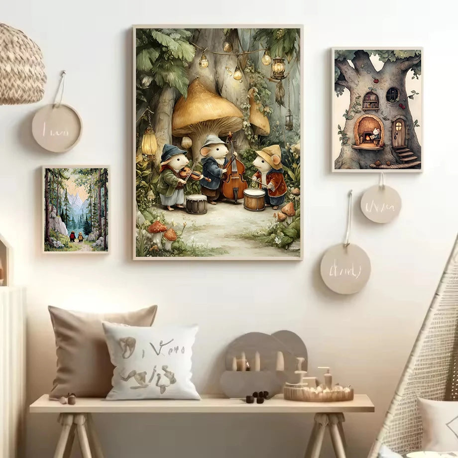 Retro Reading Mouse Canvas Wall Art 🐭📖🌿