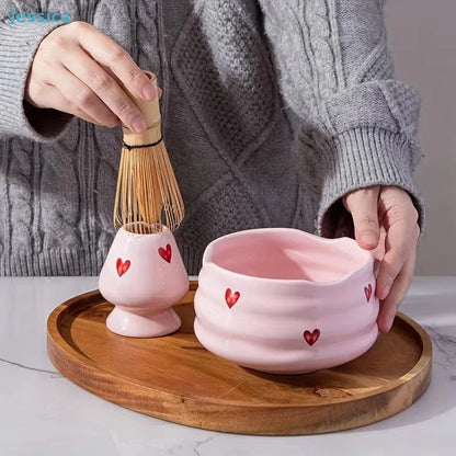 Pink Heart Matcha Whisk Set