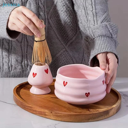 Pink Heart Matcha Whisk Set