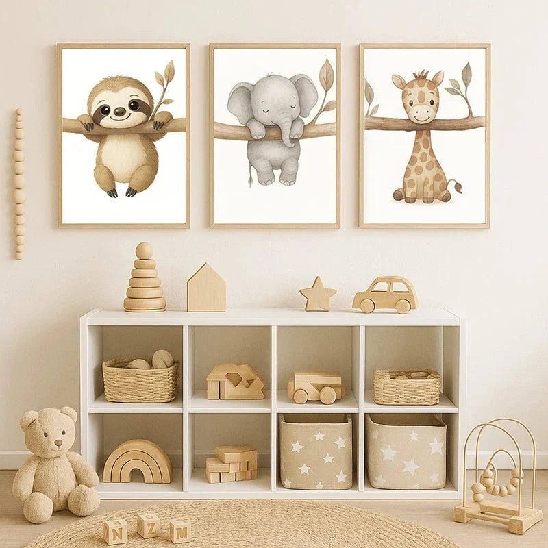 1/3pcs Cute Animal Wall Art Poster Elephant &amp; Giraffe Nursery Prints for Kids Room, Bedroom or Living Room Decor Gift Poster