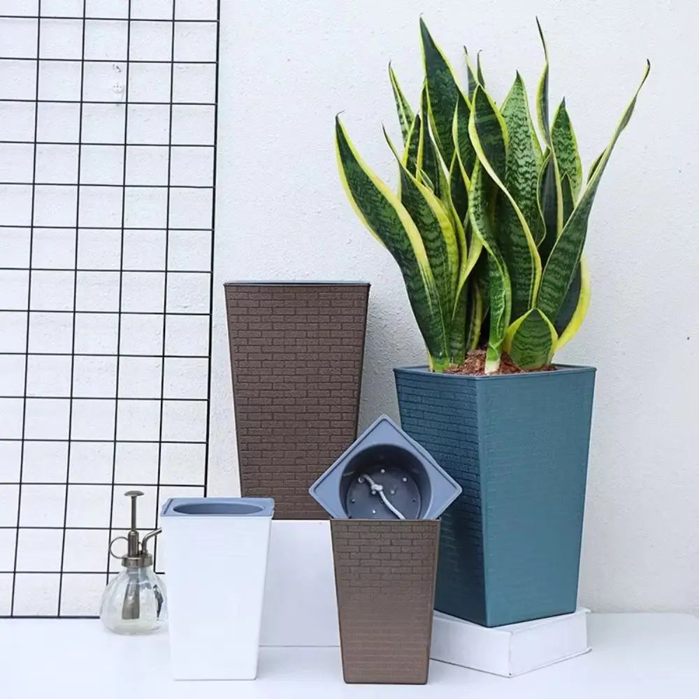 Plastic Bonsai Flowerpot Brick Pattern Self-absorbing Water Balcony Plant Pot Square Shape Plant Growth Cultivation Pot