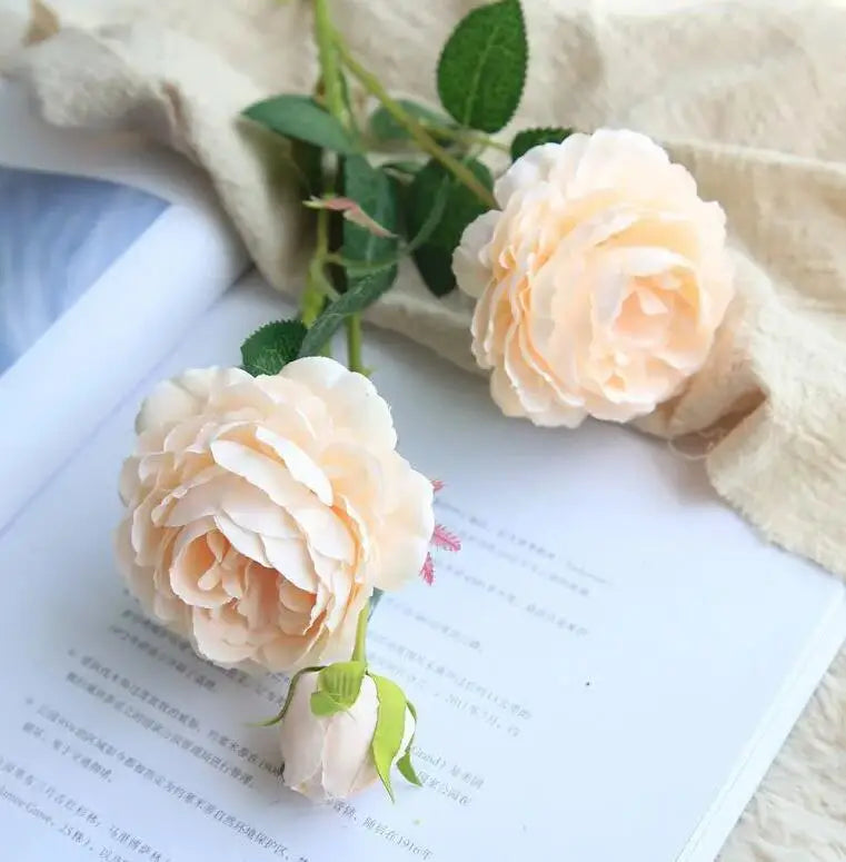 YO CHO 60cm Premium Silk White Pink Peonies Artificial Bouquet