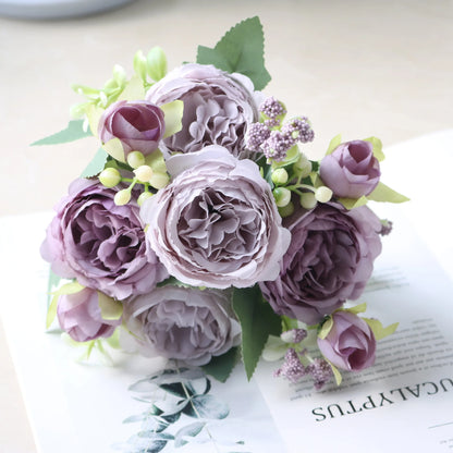 Premium Silk White Peony Artificial Flowers for Home Vase Decor