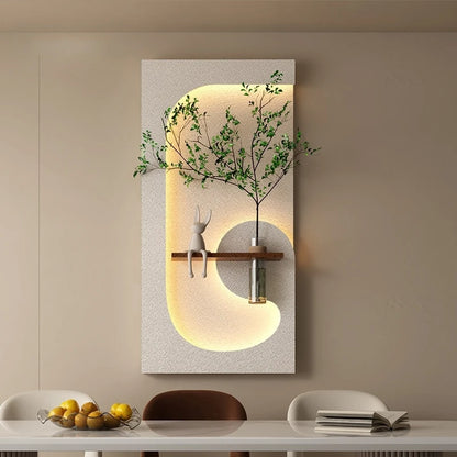 Modern LED Wall Lamp with Green Plant Décor – Creative Living Room & Hallway Light