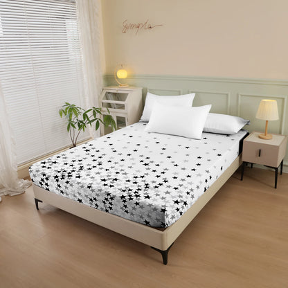 Geometric Star Pattern Printed Fitted Sheet, 1-Piece Mattress Cover (Pillowcase and Pillow Insert Not Included), Simple Line Design Polyester Fiber 3D Dirt-Resistant Mattress Protector, Soft and Breathable Polyester Fitted Sh