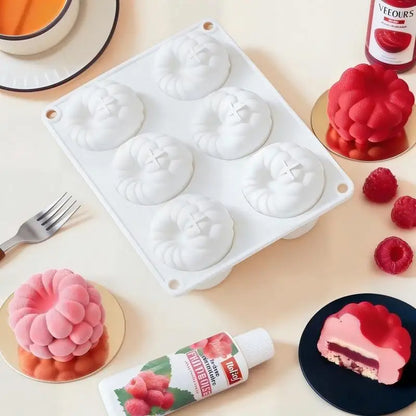 6 Cavity Raspberry Mousse Cake Baking Mold Fruit Shaped Dessert Silicone Mold For Chocolate Pudding Decorating Tools 1PC
