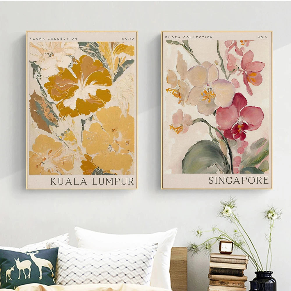 Abstract Retro Antalya Flower Art Canvas Poster