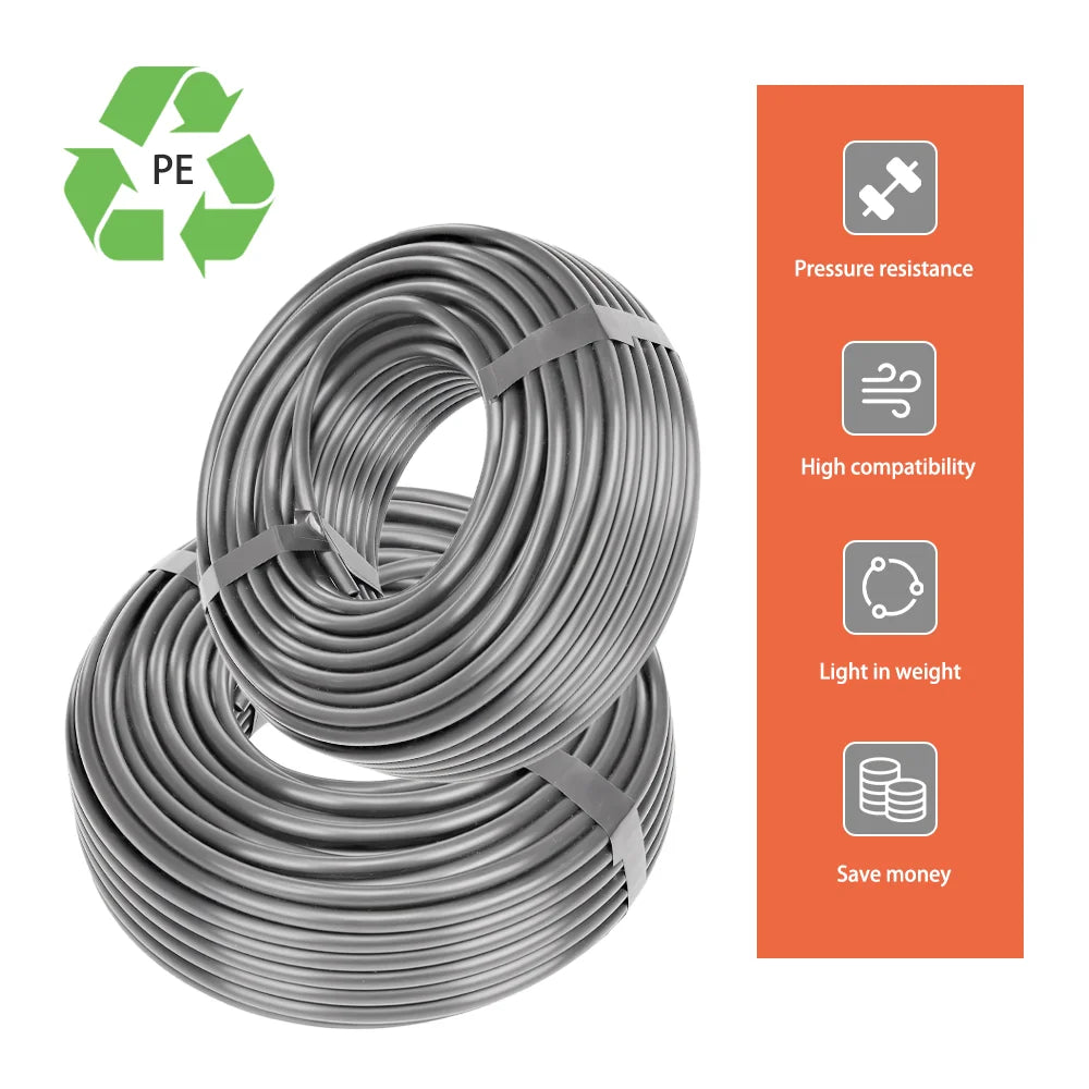 10M/20M/30M 1/4" 3/8" 1/2" Gray PE Hose for Home Garden Areenhouse Drip Irrigation Pipe OD-6mm OD-12mm OD-16mm Watering Tubeing