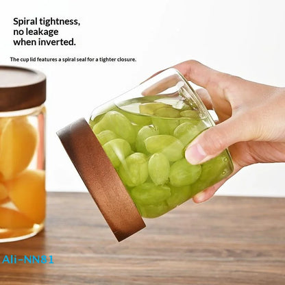 【N】Coffee Beans Sealed Tank Transparent Glass Container With Wood Lid Food Storage Jars Candy Dried Jars Household Organizer