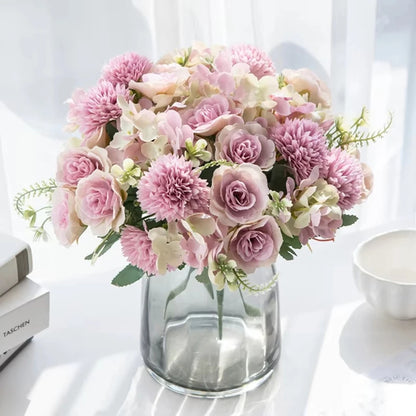 30CM Premium Silk Roses & Hydrangea Bouquet for Wedding Wreaths