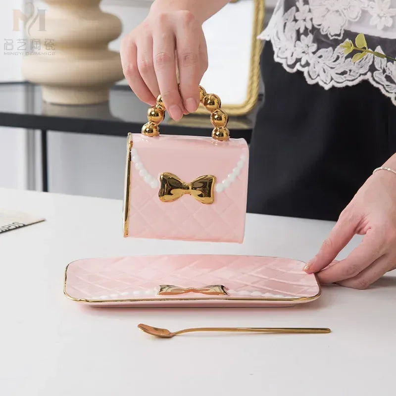 Creative Light Luxury Bag-Shaped Ceramic Coffee Cup & Plate Set