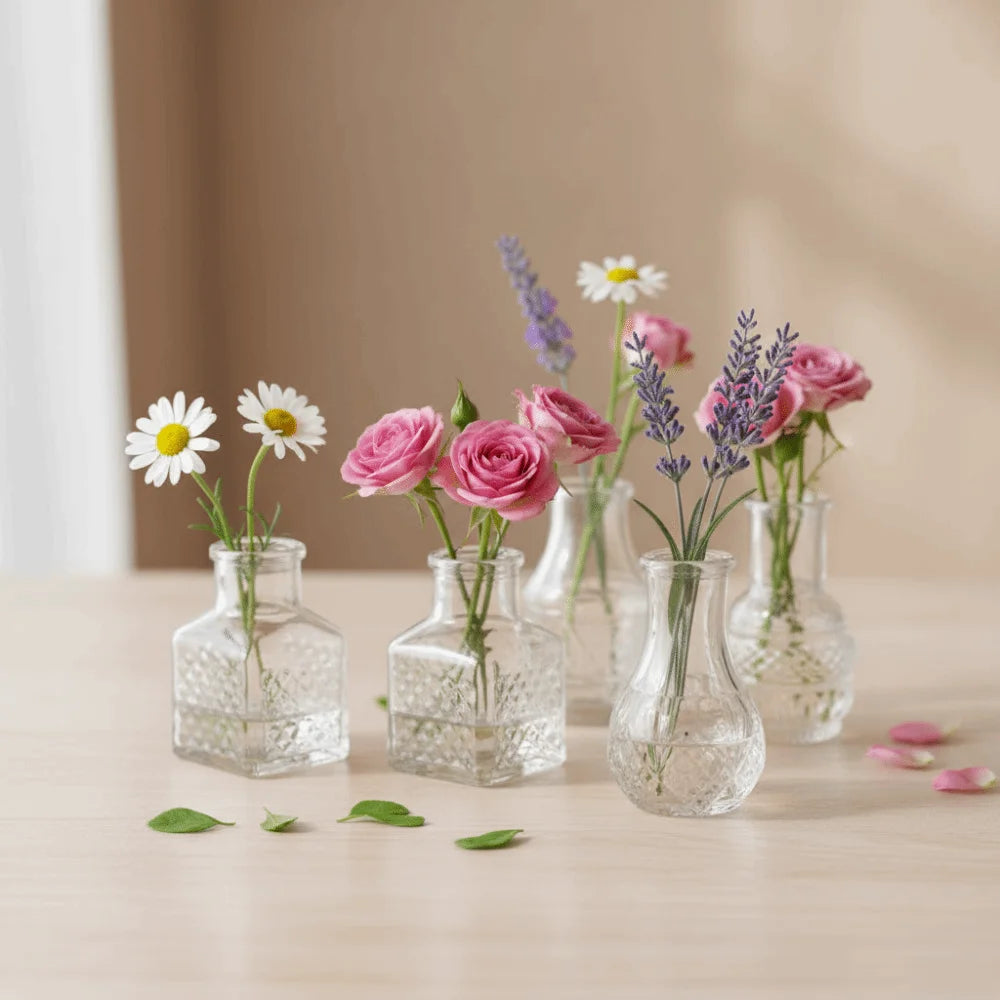 10PCS Retro Mini Glass Vase Set – European Style Decorative Flower Vases