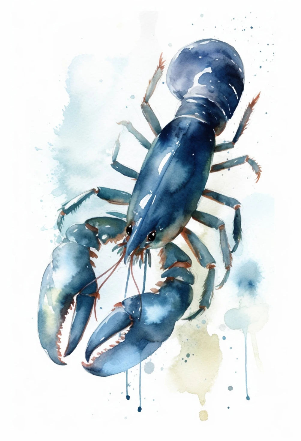 Watercolor Blue Coastal Sea Creatures Canvas Wall Art Posters