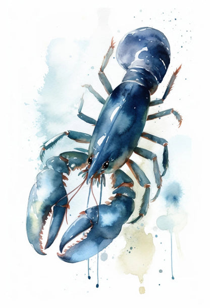 Watercolor Blue Coastal Sea Creatures Canvas Wall Art Posters