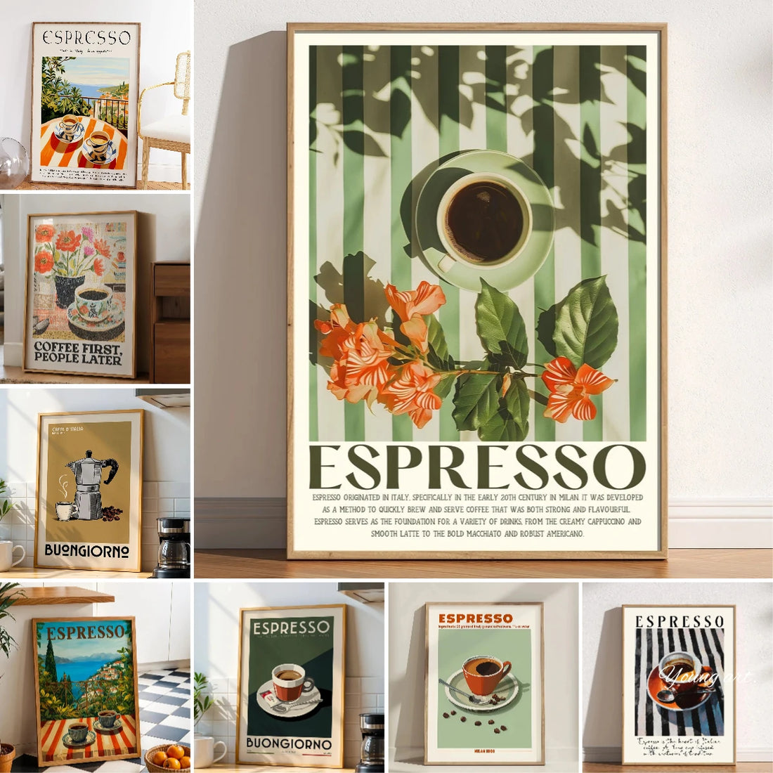 Italian Espresso Coffee Canvas Print Poster Vintage Coffee Aesthetic Art Prints Living Room Kitchen Cafe Wall Art Home Decor