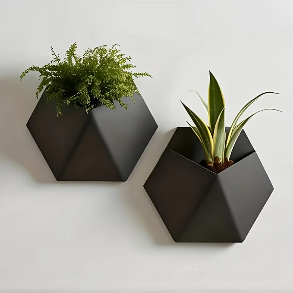 The Black Hexagonal Wall-Mounted Flower Pot Has a Simple and Unique Design. Its Hole Structure Makes It Easy to Install and Is S