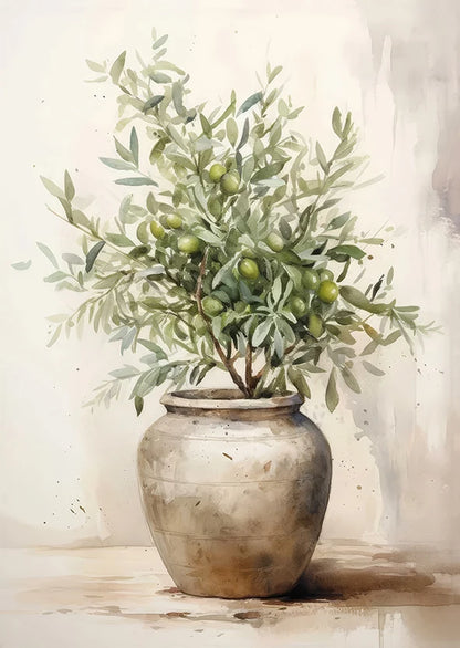 Retro Olive Tree & Lemon Canvas Wall Art