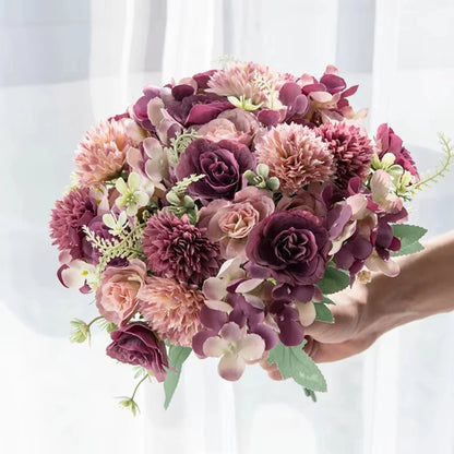 30CM Premium Silk Roses & Hydrangea Bouquet for Wedding Wreaths