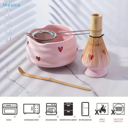 Pink Heart Matcha Whisk Set