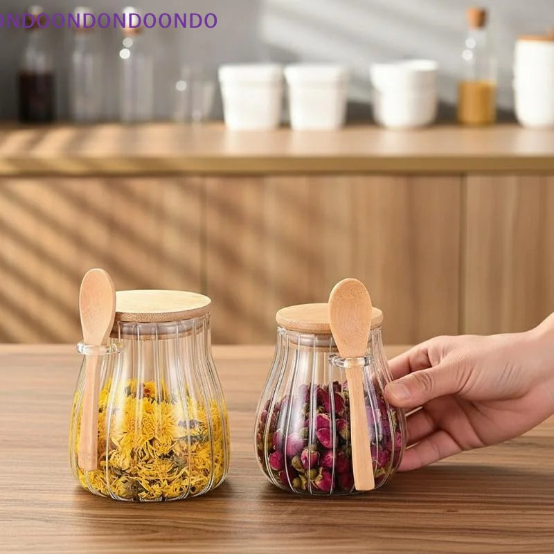 Tea Kitchen Glass Storage Jar with Lid and Spoon 1 Piece Airtight Canister for Coffee Sugar Pantry Storage