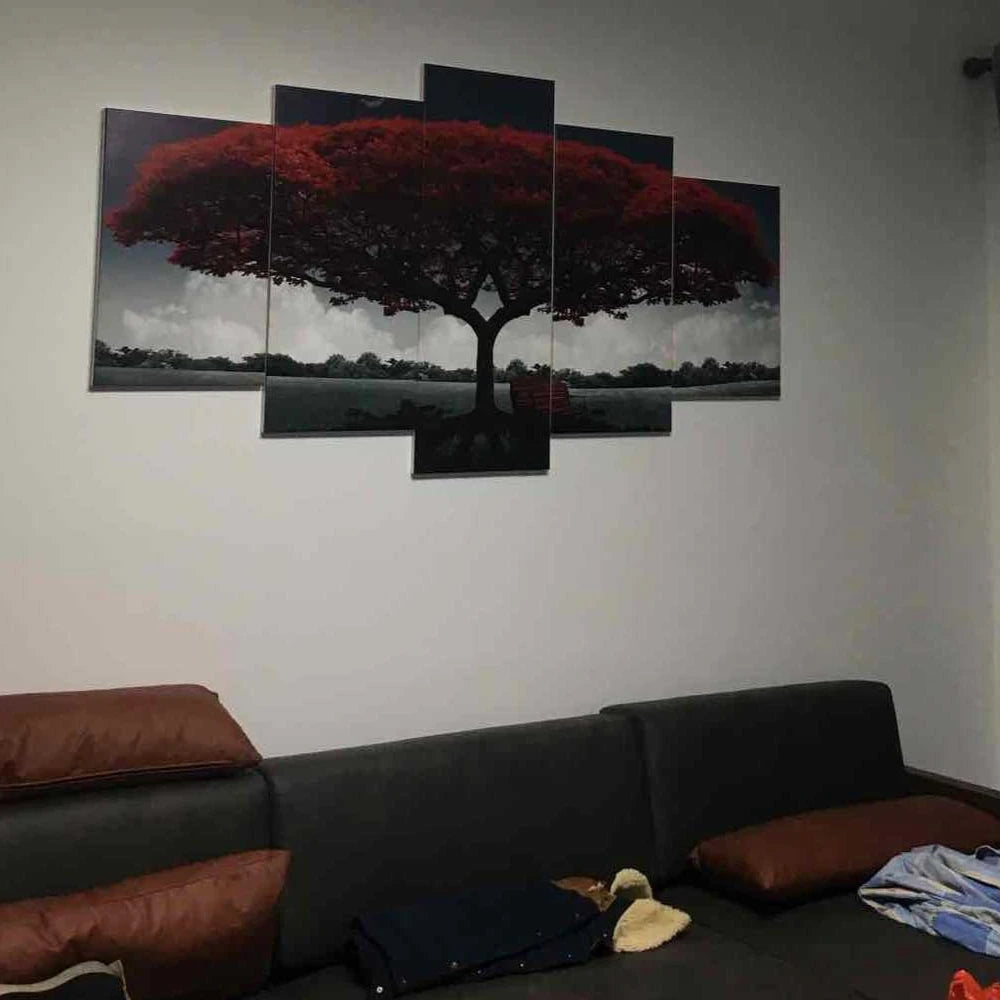 5Pcs/Set Modern Red Lucky Tree Wall Art Canvas Posters
