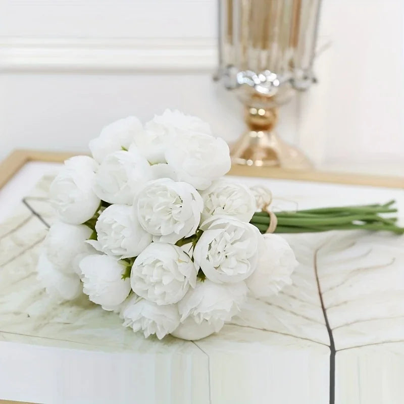 27-Heads Premium Silk Artificial Peony Bridal Bouquet