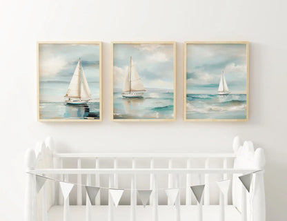 Nautical Sailboat Oil-Style Canvas Print | Retro Ocean Home Decor