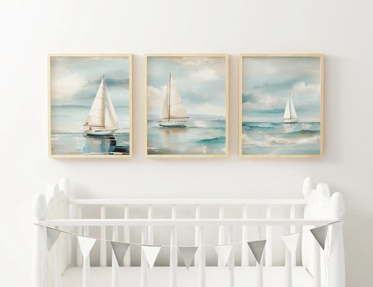 Nautical Sailboat Oil-Style Canvas Print | Retro Ocean Home Decor