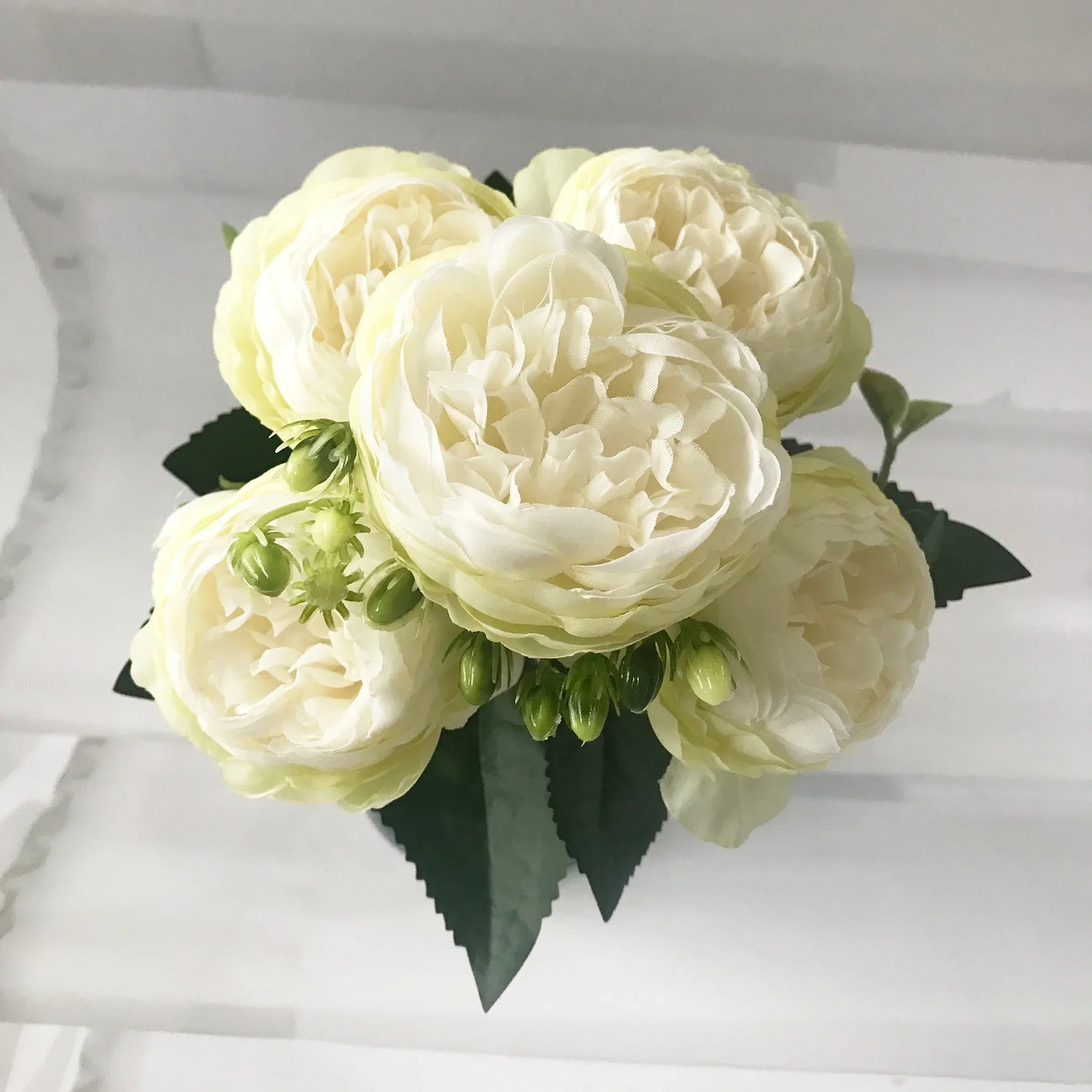 30cm Premium Rose Pink Silk Peony Bouquet (5 Big Heads & 4 Buds)