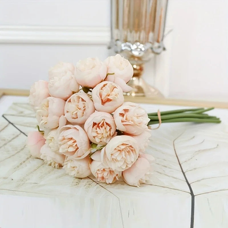 27-Heads Premium Silk Artificial Peony Bridal Bouquet