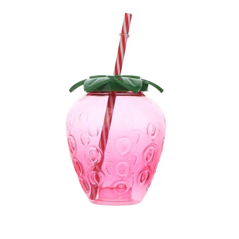 ⚑Strawberry Shaped Plastic Cup With Straw Cute Water Bottle Portable Drinking Cup Beverage Cups For Summer Party Home Use