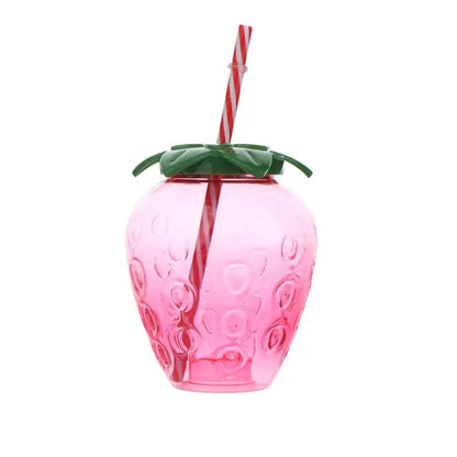 ⚑Strawberry Shaped Plastic Cup With Straw Cute Water Bottle Portable Drinking Cup Beverage Cups For Summer Party Home Use