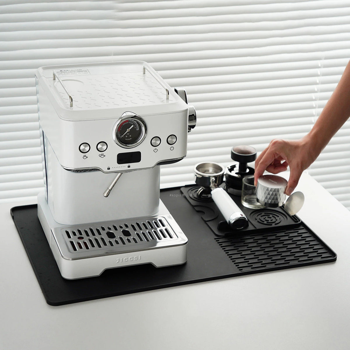 OANKR 2PCS Set 39X58cm Coffee Maker Pad and 25X20cm Espresso Tamping Mat Set, Anti-slip Mat for Kitchen Bar Counter Drain Tray