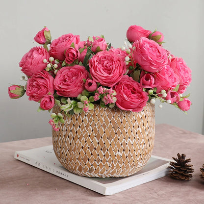Premium Silk White Peony Artificial Flowers for Home Vase Decor