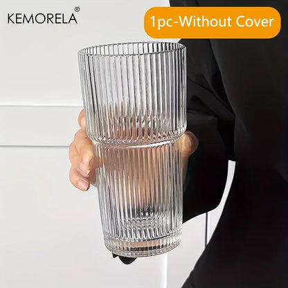 600ML Stripe Glass Coffee Cup with Lid