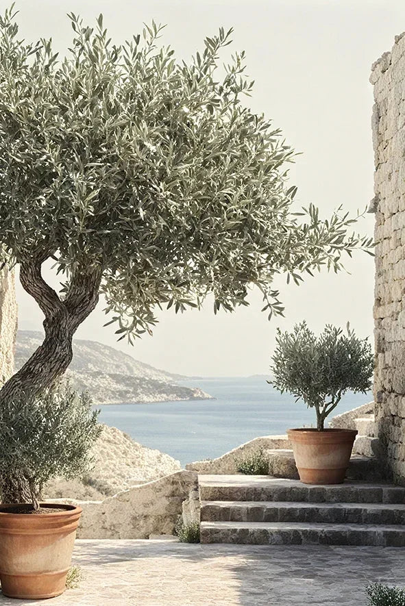 Retro Elegant Olive Tree & Lemon Canvas Wall Art Poster