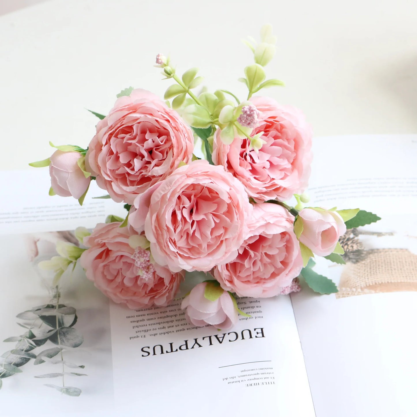 Premium Silk White Peony Artificial Flowers for Home Vase Decor