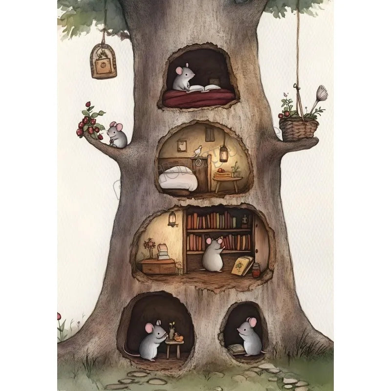 Retro Reading Mouse Canvas Wall Art 🐭📖🌿