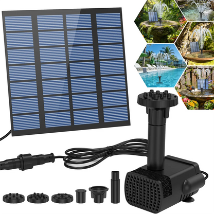 1.8W Solar-Powered Water Fountain Solar Fountain Bird Bath Pump with 6 Nozzles DIY Water Feature for Garden Pond Bird Bath, IPX8