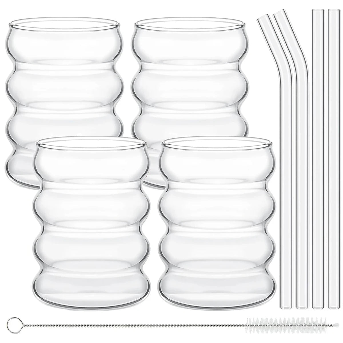 4-Piece Ribbed Glass Coffee Mug Set ☕✨
