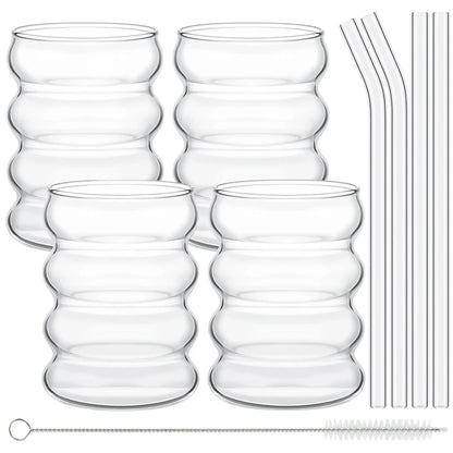 4-Piece Ribbed Glass Coffee Mug Set ☕✨