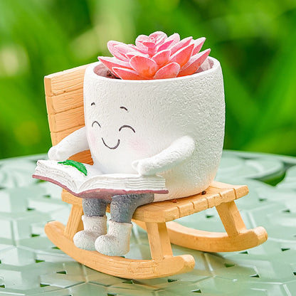 Resin Swing Smile Face Flower Pot