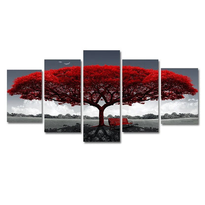 5Pcs/Set Modern Red Lucky Tree Wall Art Canvas Posters