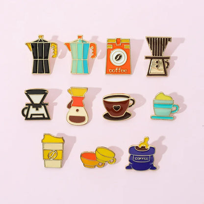 Coffee Maker Enamel Brooch Pin
