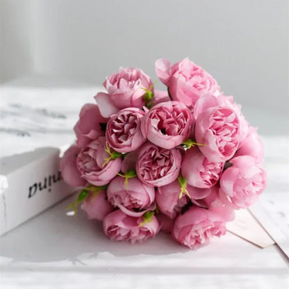 27-Heads Premium Rose Pink Silk Peony & Rose Bouquet