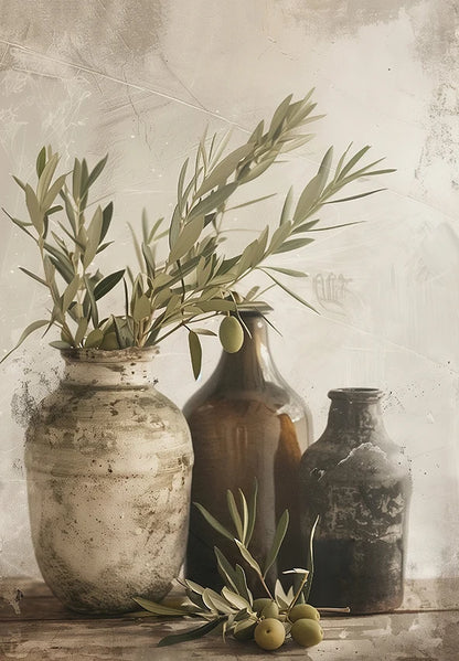 Retro Olive Tree & Lemon Canvas Wall Art