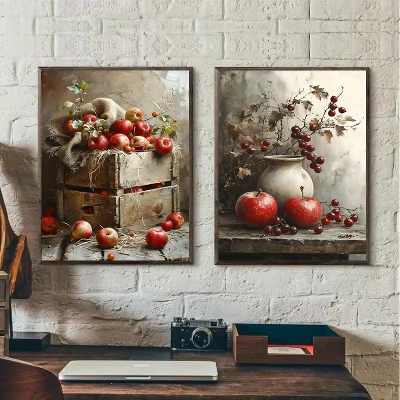 Retro Still Life Lemon & Olive Tree Frameless Canvas Poster